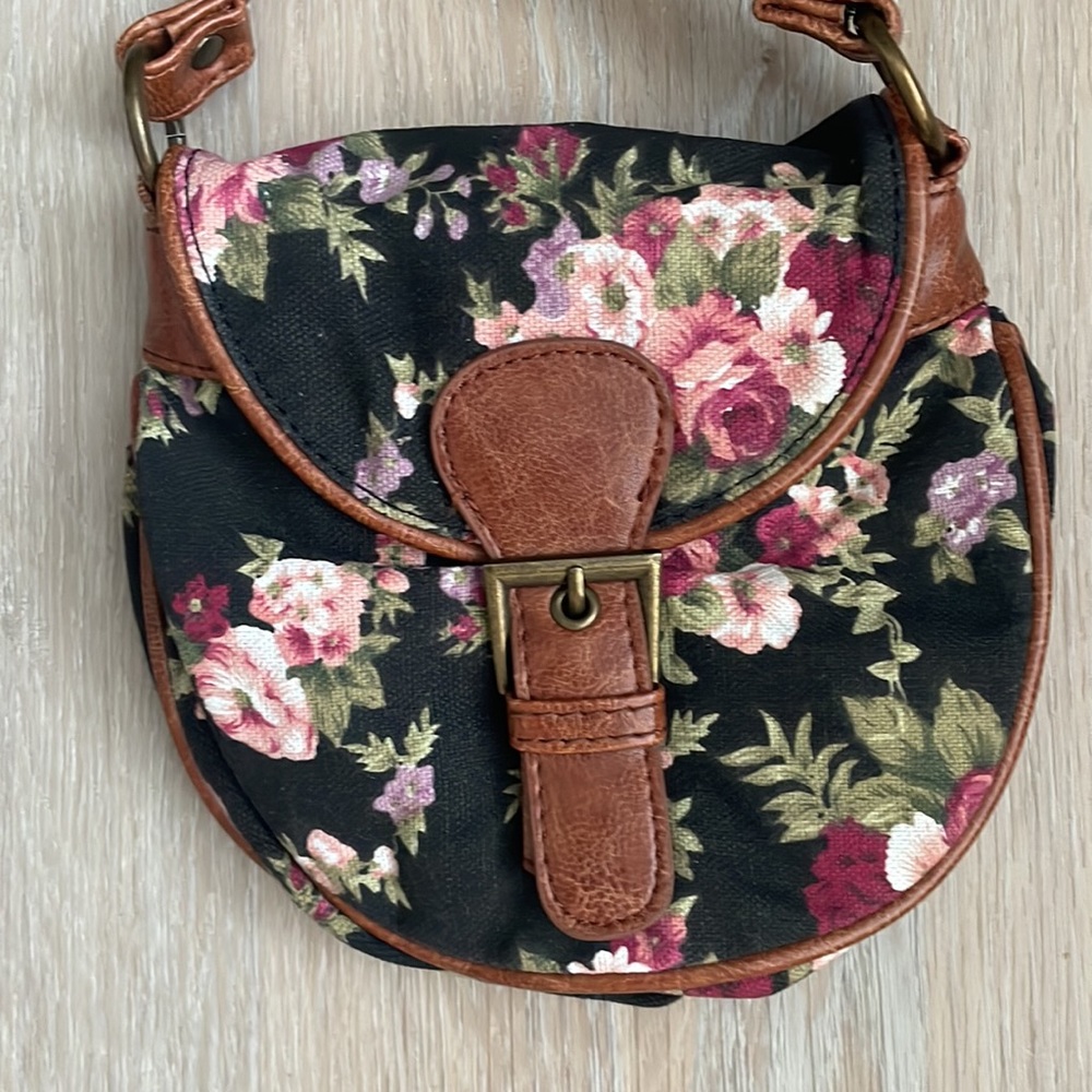 Black floral small crossbody purse